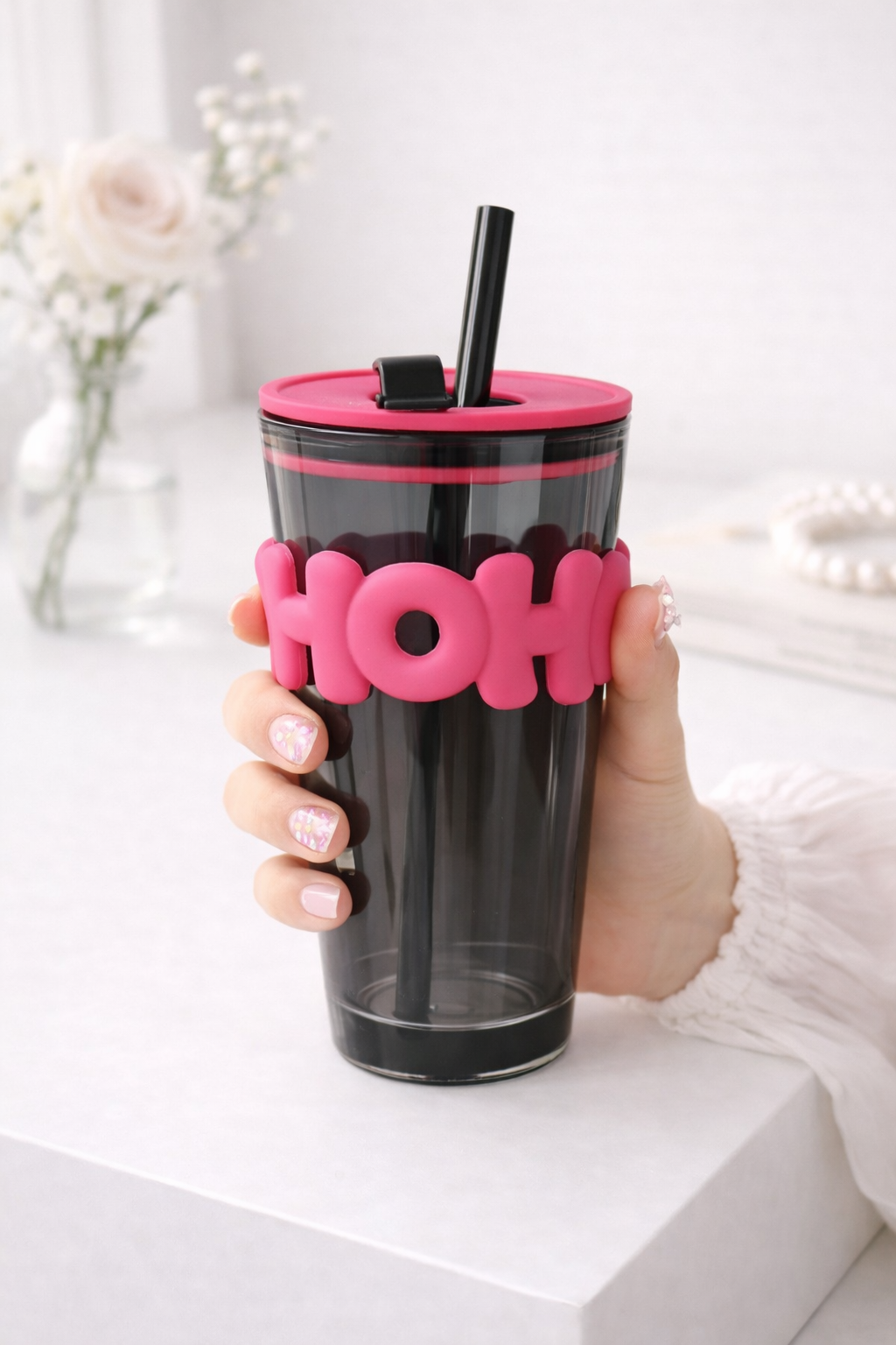 🧋 Glass Mug with Straw & 🎀- 450ml