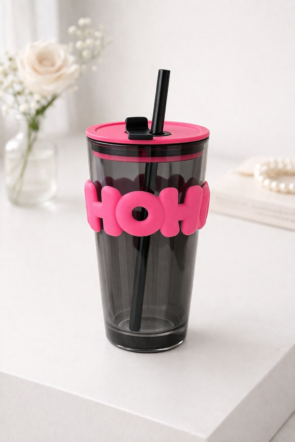 🧋 Glass Mug with Straw & 🎀- 450ml