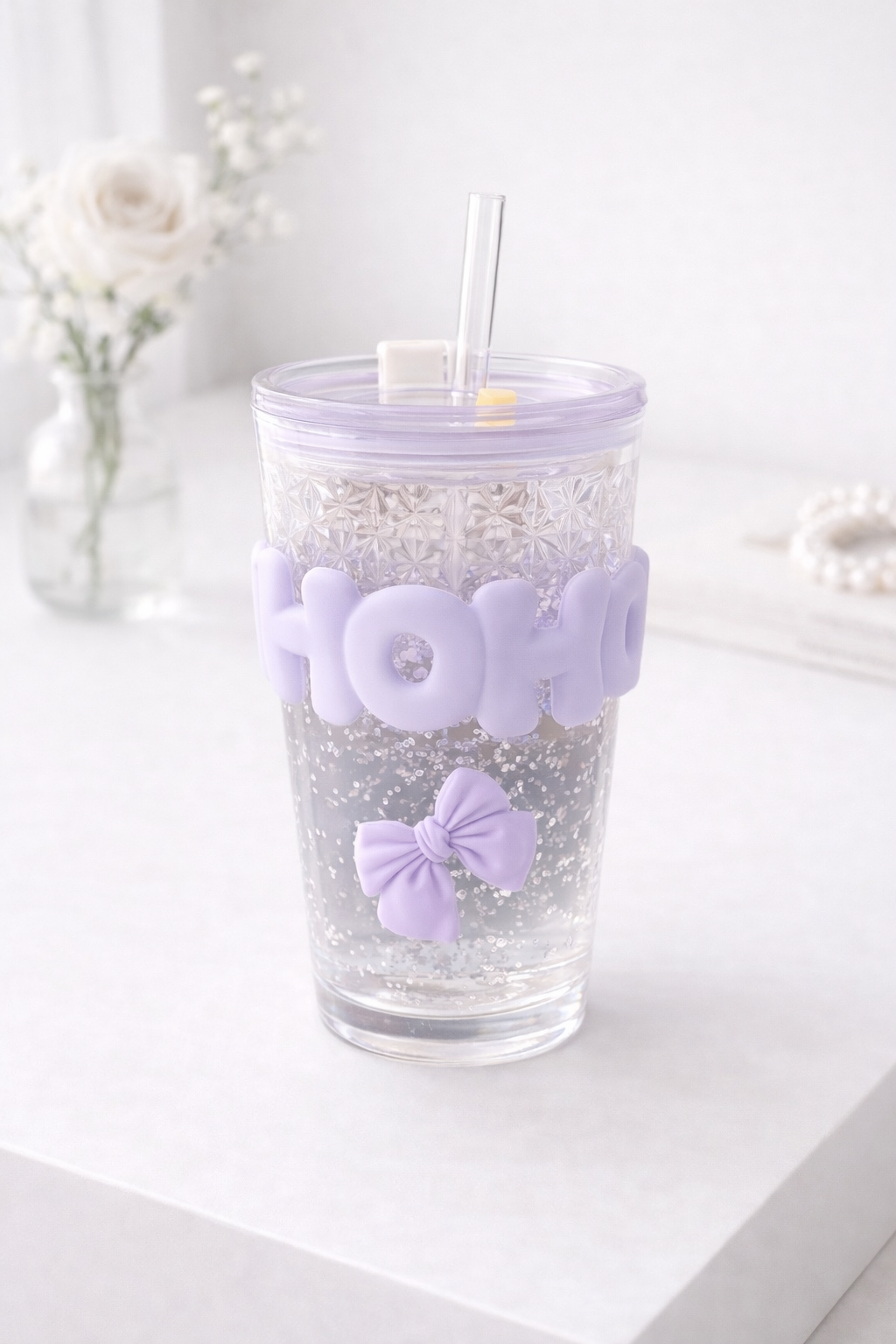 🧋 Glass Mug with Straw & 🎀- 450ml